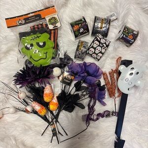 Halloween Floral & Ribbon Craft Bundle - Purple, Black, Orange